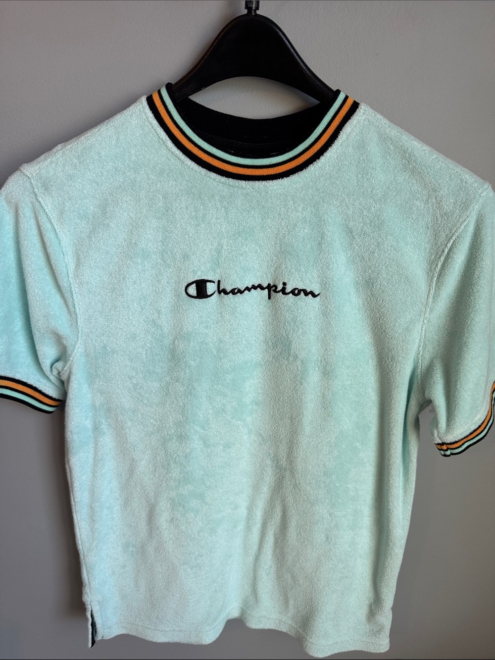 Champion Mint Terry Short Sleeve Tee with Striped Collar